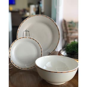 Prato sobremesa de porcelana branca bordas bambu 18cm Lyor