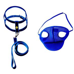 Kit Coleira Peitoral Azul Aplique Boné Para Cachorros - N03