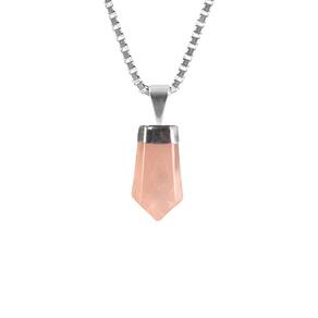 Pingente Prata 925 Quartzo Rosa Obelisco de Prata Verdadeiro