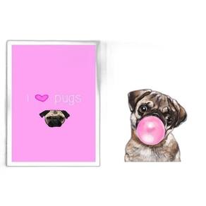 Kit 2 Quadros I Love Pugs 33X24Cm Com Vidro - Madeira Branca
