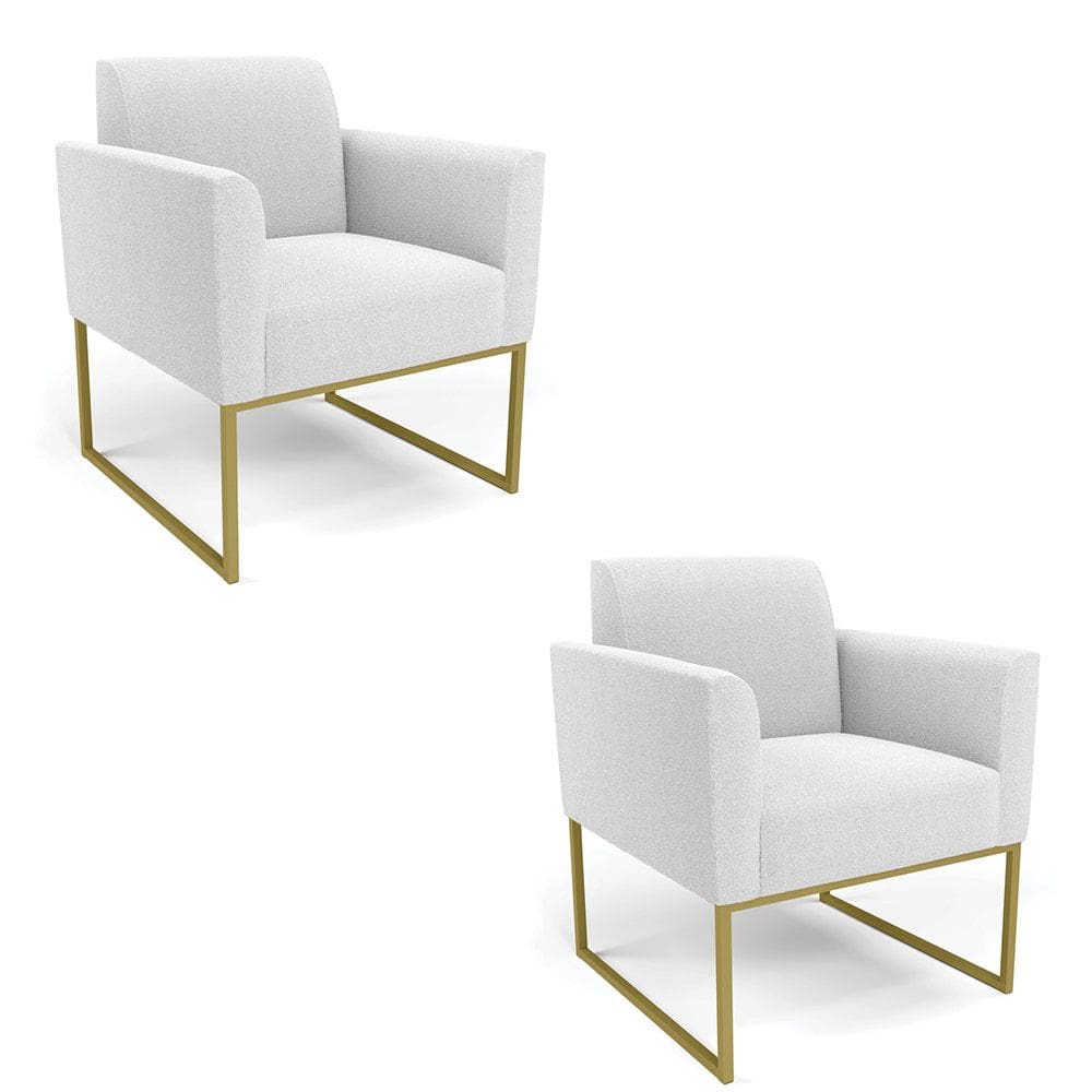 Poltrona Sala Estar Industrial Dourado Kit 2 Marisa Bouclê D03 - D`Rossi
