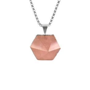 Pingente Prata 925 Quartzo Rosa Hexagonal Semi-Lapidado