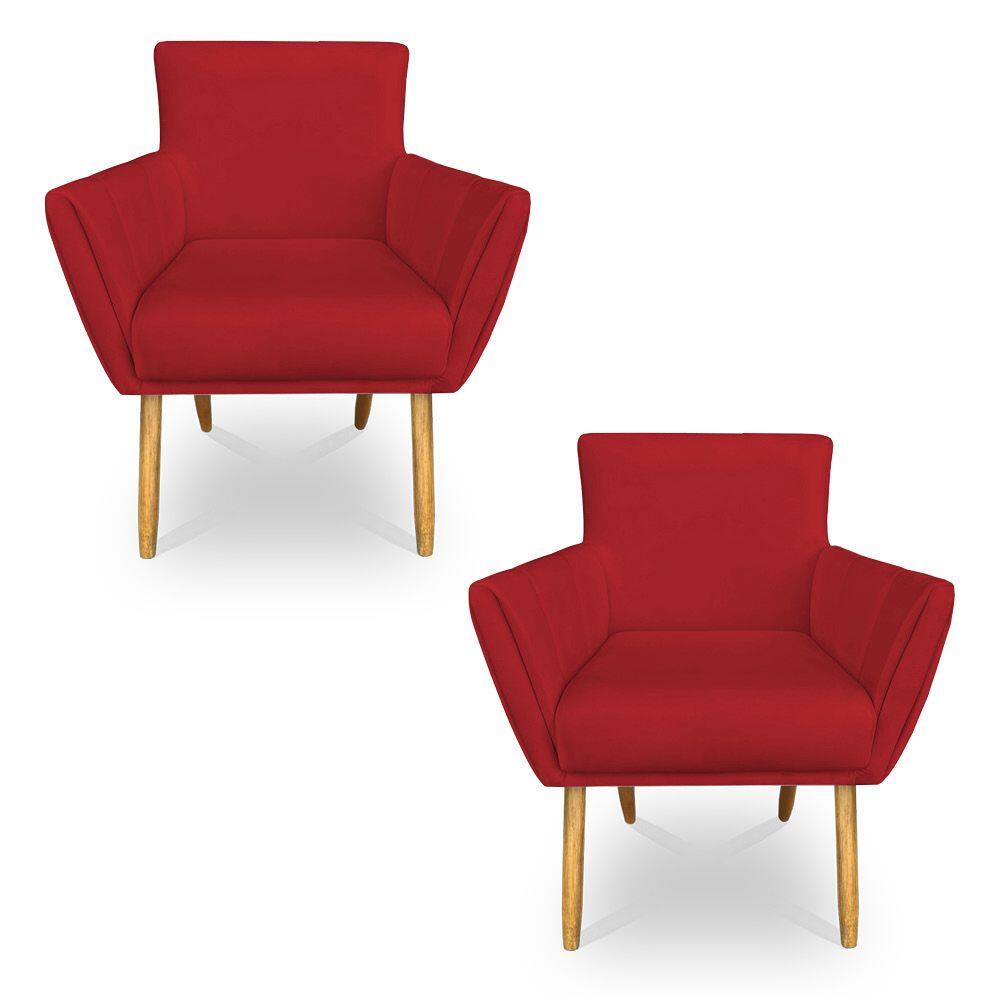 Kit 2 Poltronas Decorativa Leticia Suede Pés Palito Castanho - Pallazio
