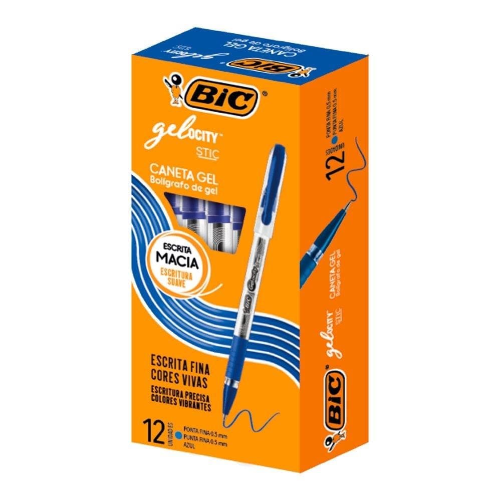 Caneta Bic Gel Gelocity Azul - Embalagem com 12 Unidades