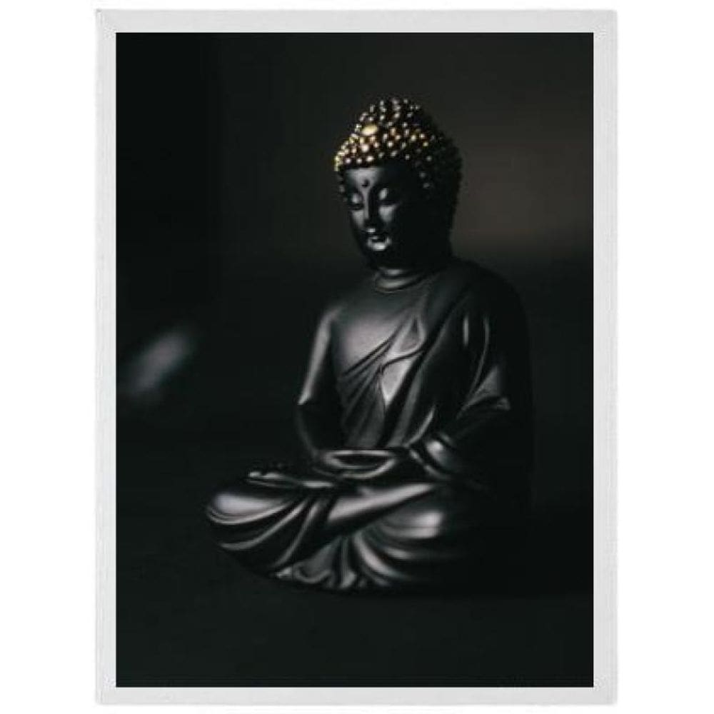 Quadro Decorativo Buda Negro Moldura Branca 45X34Cm