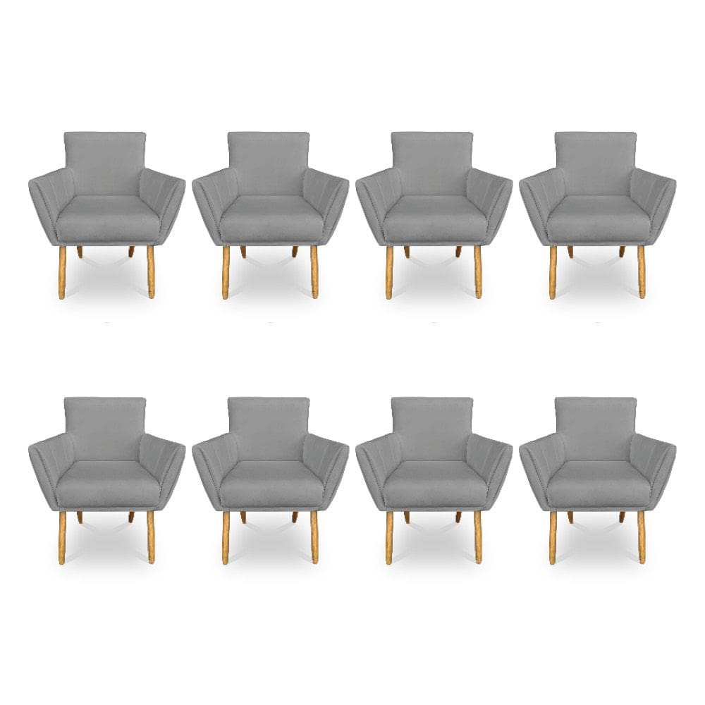 Kit 8 Poltronas Decorativa Leticia Suede Grafite Pés Palito Castanho - Pallazio