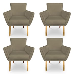 Kit 4 Poltronas Decorativa Leticia Suede Marrom Rato Pés Palito Castanho - Pallazio