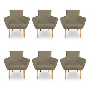 Kit 6 Poltronas Decorativa Leticia Suede Marrom Rato Pés Palito Castanho - Pallazio
