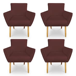 Kit 4 Poltronas Decorativa Leticia Suede Marsala Pés Palito Castanho - Pallazio