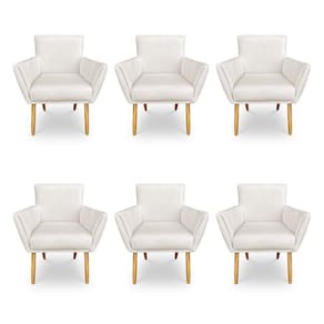 Kit 6 Poltronas Decorativa Leticia Suede Bege Pés Palito Castanho - Pallazio