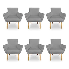 Kit 6 Poltronas Decorativa Leticia Suede Grafite Pés Palito Castanho - Pallazio