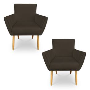Kit 2 Poltronas Decorativa Leticia Suede Marrom Pés Palito Castanho - Pallazio