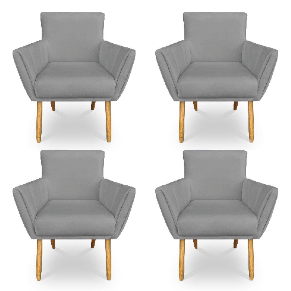 Kit 4 Poltronas Decorativa Leticia Suede Grafite Pés Palito Castanho - Pallazio