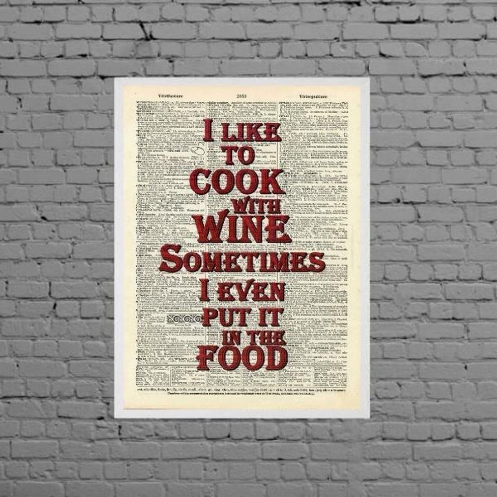 Quadro Cook with Wine 45x34cm - Moldura Branca