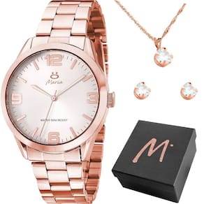 Relógio Banhado Rose Feminino Aço + Caixa + Colar Brincos Qualidade Premium Casual Inoxidável Social