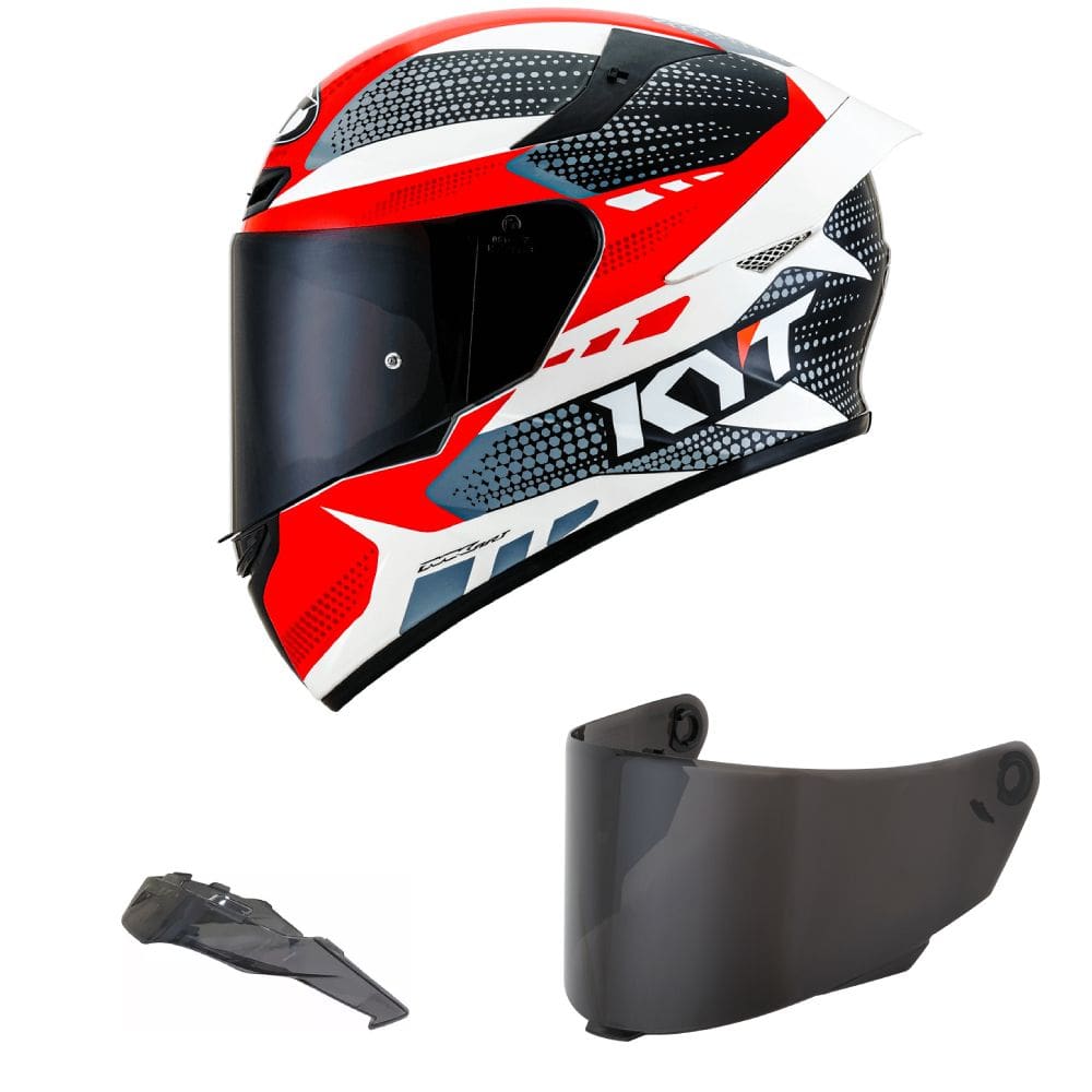 Capacete KYT TT Course Gear Preto e Vermelho Mais Viseira Fumê e Spoiler Fumê
