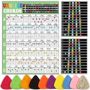 Kit de ukulele para iniciantes Junlego com tabela de acordes, adesivos e palhetas