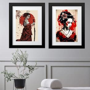 Kit 2 Quadros Mulheres Samurai Gueixa - 60X48Cm