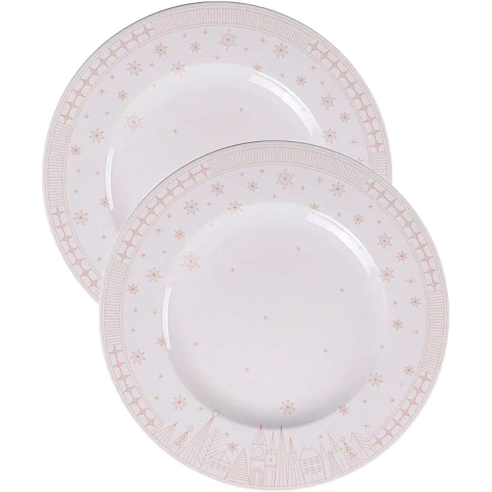 Kit Jogo Pratos Rasos Jantar 8 Pessoas 8Pçs Natal Noel 28cm
