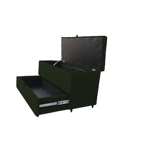 Recamier Puff Baú Sapateira E Gaveta 90 Cm Para Cama De Solteiro- Verde
