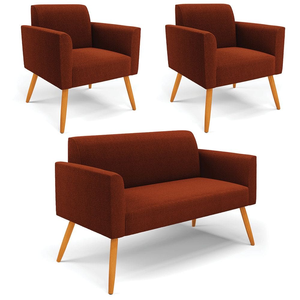 Namoradeira e 2 Poltronas Pé Palito Castanho Marisa Bouclê Terra D03 - D`Rossi