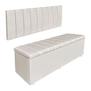 Kit Cabeceira Painel e Calçadeira Baú Solteiro 0,90m Londres Linho Bege Dal Poz Estofados