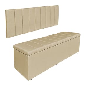 Kit Cabeceira Painel e Calçadeira Baú Solteiro 0,90m Londres Linho Dourado Dal Poz Estofados