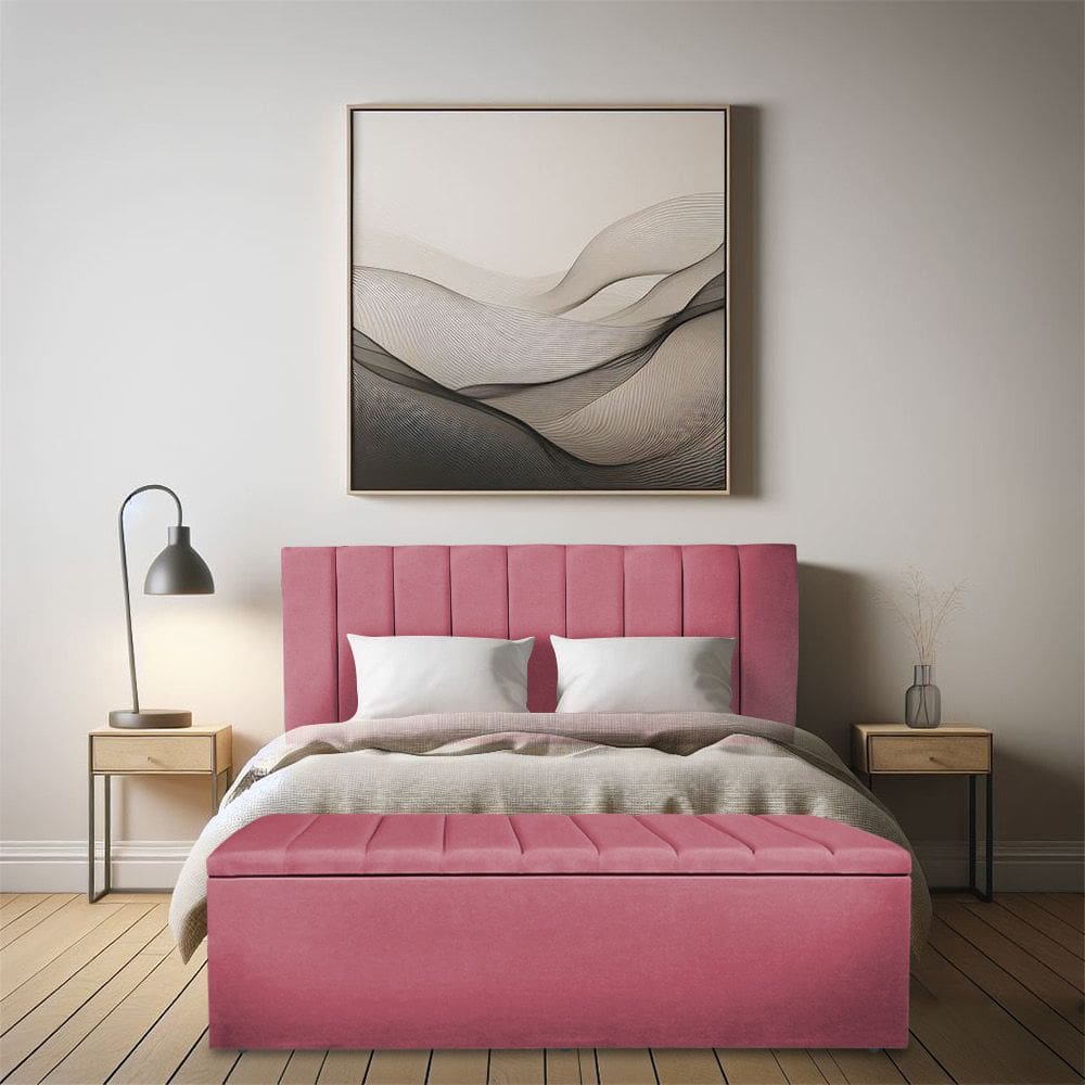 Calçadeira Baú Casal Queen 1,60m Londres Suede Rosa Dal Poz Estofados