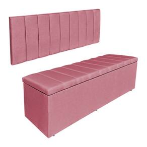 Kit Cabeceira Painel e Calçadeira Baú Casal 1,40m Londres Suede Rosa Dal Poz Estofados