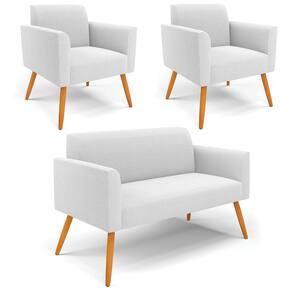 Namoradeira e 2 Poltronas Pé Palito Castanho Marisa Bouclê Off White D03 - D`Rossi