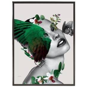 Quadro Decorativo Rosto Mulher Com Asa 33X24 C/Vidro - Preta
