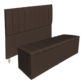 Kit Cabeceira e Calçadeira Baú Casal Queen 1,60m Londres Veludo Marrom Dal Poz Estofados
