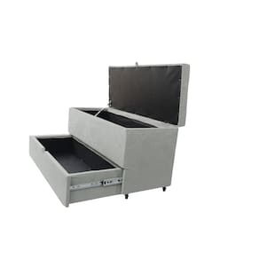 Recamier Puff Baú Sapateira E Gaveta 90 Cm Para Cama De Solteiro- Cinza
