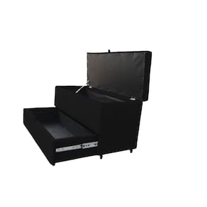 Recamier Puff Baú Sapateira E Gaveta 90 Cm Para Cama De Solteiro - Preto Corino