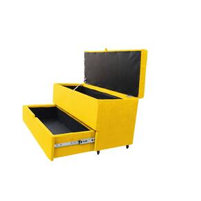 Recamier Puff Baú Sapateira E Gaveta 90 Cm Para Cama De Solteiro- Amarelo