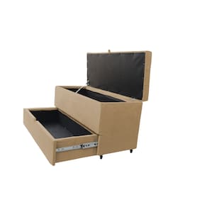 Recamier Puff Baú Sapateira E Gaveta 90 Cm Para Cama De Solteiro- Bege Escuro