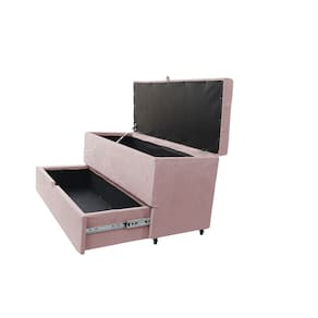 Recamier Puff Baú Sapateira E Gaveta 90 Cm Para Cama De Solteiro- Rose Claro