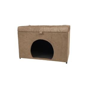 Puff Baú Pet Casa P/ Cachorros E Gatos Em Suede - Bege Claro