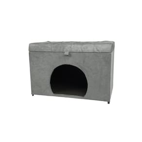 Puff Baú Pet Casa P/ Cachorros E Gatos Em Suede - Cinza