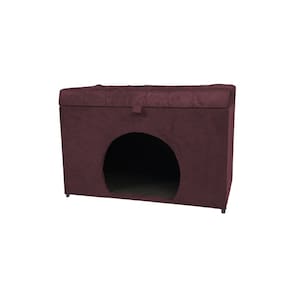 Puff Baú Pet Casa P/ Cachorros E Gatos Em Suede - Rose Escuro