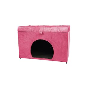 Puff Baú Pet Casa P/ Cachorros E Gatos Em Suede - Rosa Pink
