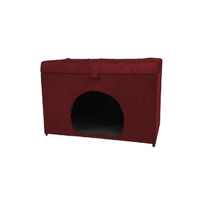 Puff Baú Pet Casa P/ Cachorros E Gatos Em Suede - Bordo