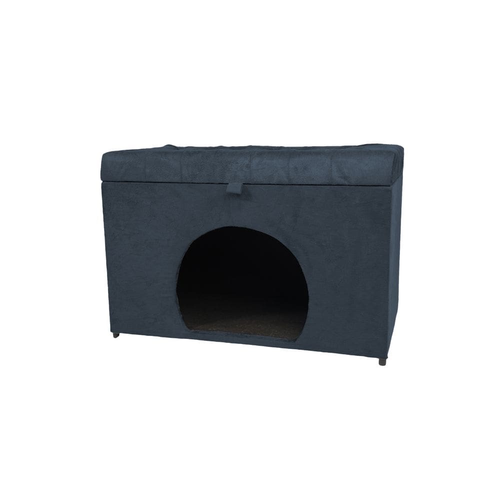 Puff Baú Pet Casa P/ Cachorros E Gatos Em Suede - Cinza Escuro