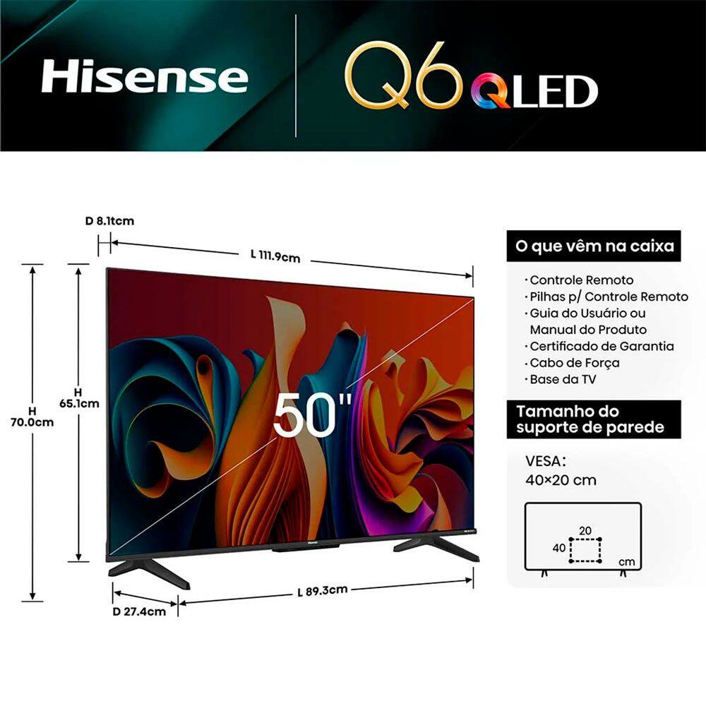 Smart TV Hisense 50 Polegadas 50Q6N | Casas Bahia