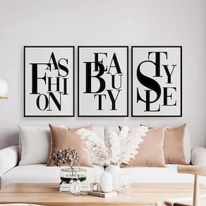 Kit 3 Quadros Fashion Beauty Style 45X34 C/Vidro - Preta
