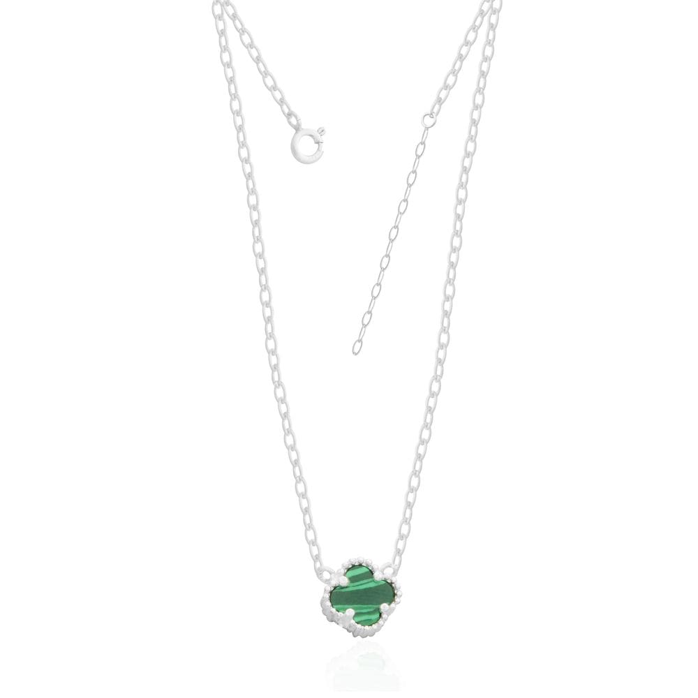 Gargantilha Trevo Verde Com Extensor Em Prata 925