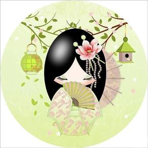 Painel Redondo 3D Sublimado Boneca Kokeshi Frd-1943