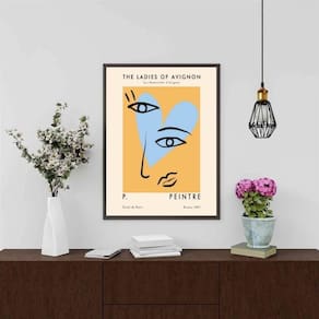 Quadro Picasso Coração Azul E Amarelo 33X24Cm