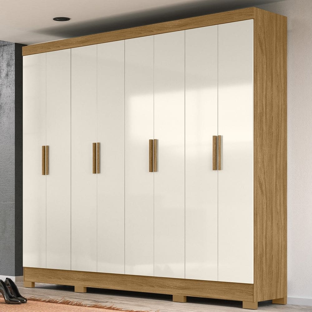 Guarda-roupa Casal 8 Portas 4 Gavetas e Pés Diplomata Freijó/Off