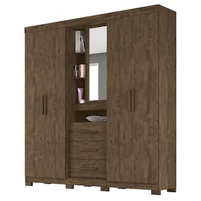 Guarda-roupa Casal com Espelho 5 Portas 3 Gavetas 4 Nichos e Pés Eldorado Castanho Wood